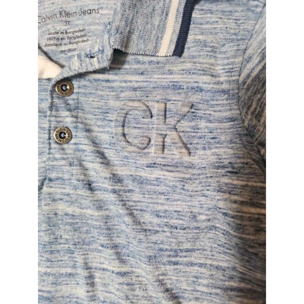 Calvin Klein Jeans Boys 3T Blue Marled Polo Shirt Short Sleeve Collared - Picture 3 of 8